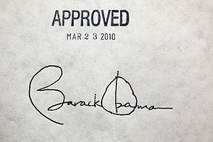 President Barack Obama's signature on the heal...