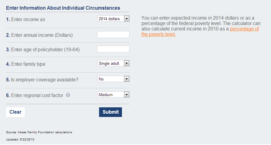 Kaiser Family Foundation Insurance Cost Tool